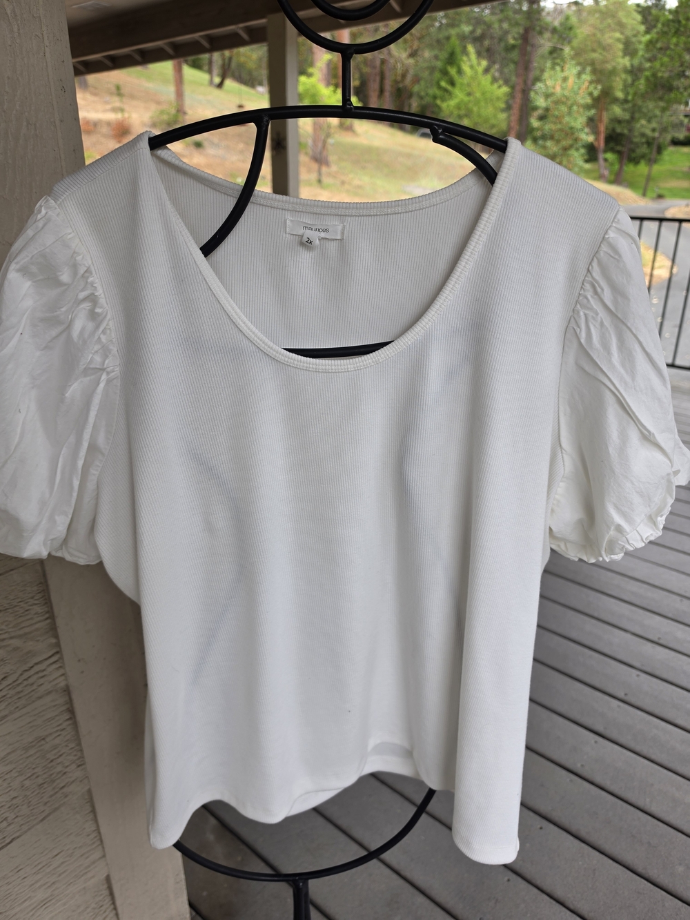 Madewell White Puff-Sleeve Scoop Neck Top
